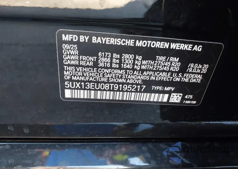 2026 BMW X5 Sdrive40I из США, поврежденный, VIN 5UX13EU08T9195217